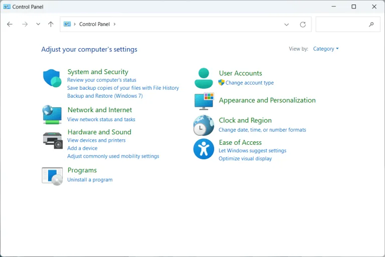 آموزش ویندوز: پنجره Control Panel در ویندوز 11