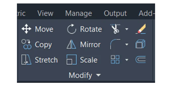 پنل Modify در نرم افزار اتوکد